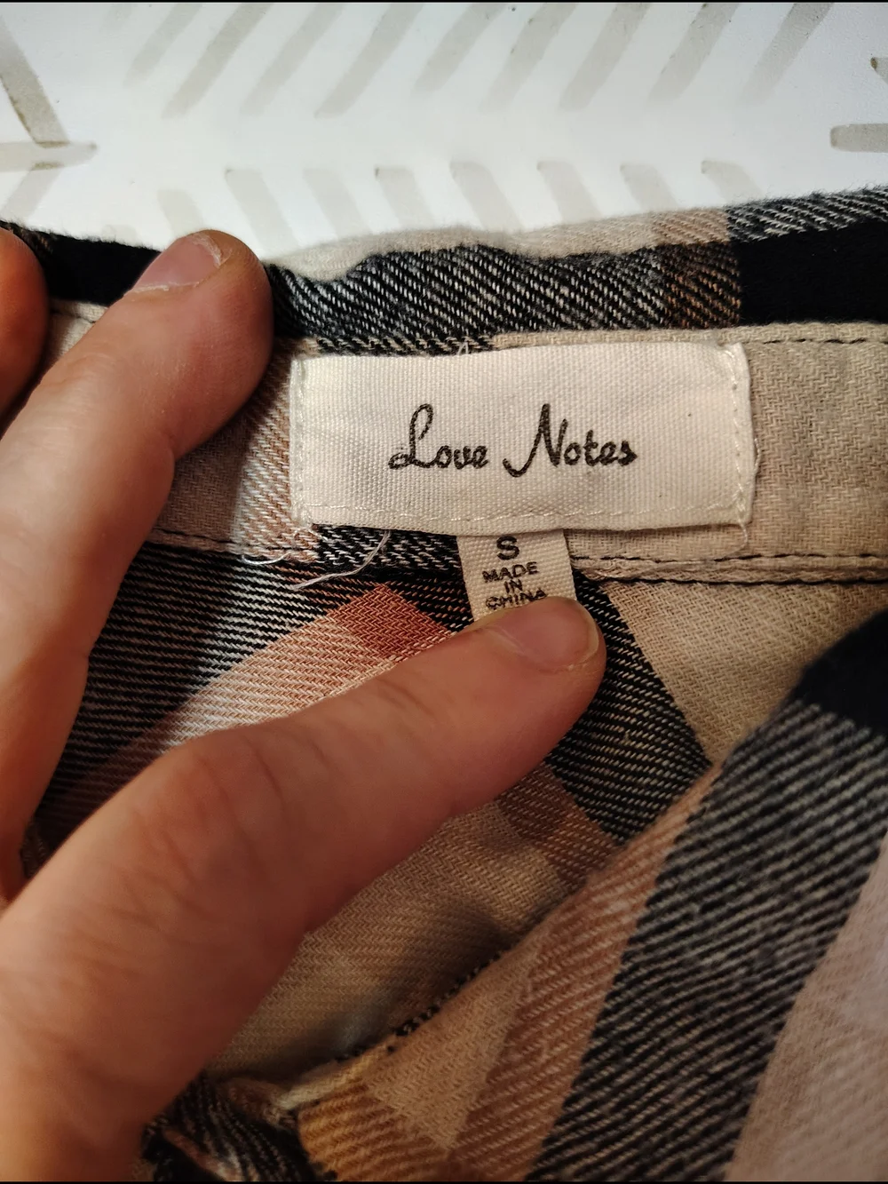 Love Notes Beige and Black‎ Plaid Button-Down Shirt